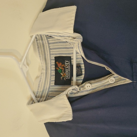 Vintage Lands End Mens Longsleeve Polo Size Medium Cotton Rugby Style Navy - Picture 5 of 11